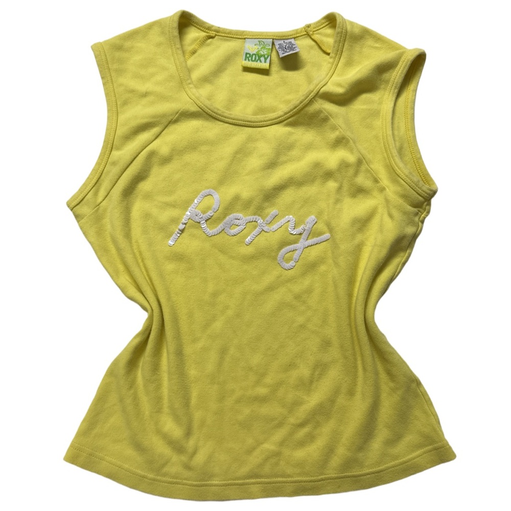 Y2K ROXY women's yellow graphic sequin surf style tank, L.
